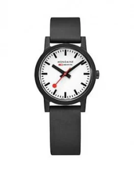 Image of Mondaine Mondaine Swiss Made Essence Sustainable White And Black Detail 32Mm Dial Black Renewable Raw Material Strap Watch