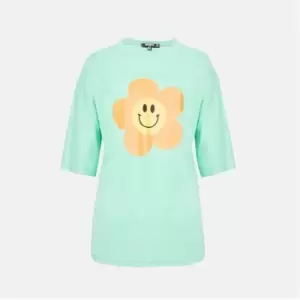 Image of Missguided Plus Size Smiley Graphic Print T Shirt - Green