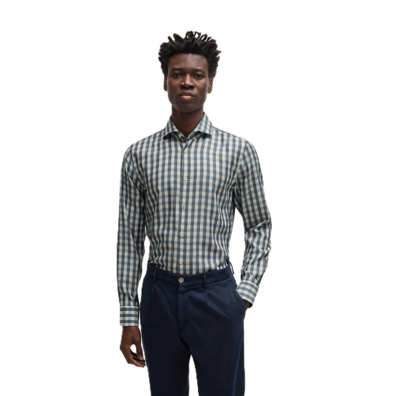 Image of Boss Mens C Hal Spread Long Sleeve Oxford Shirt Open Blue male 15 inch