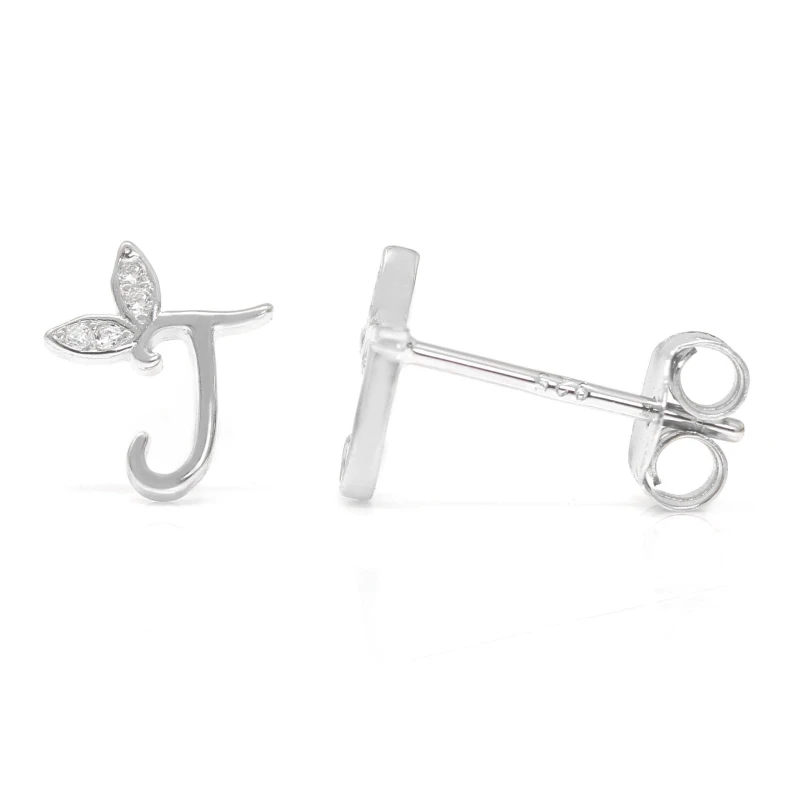 Image of Say It With Winged Initial Earring Pair - Sterling Silver - J Silver Unisex One Size
