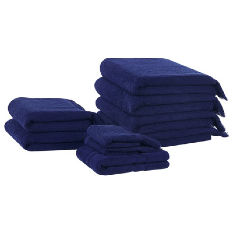 Image of Beliani Set Of 9 Towels Atiu Terry Cotton Navy Blue