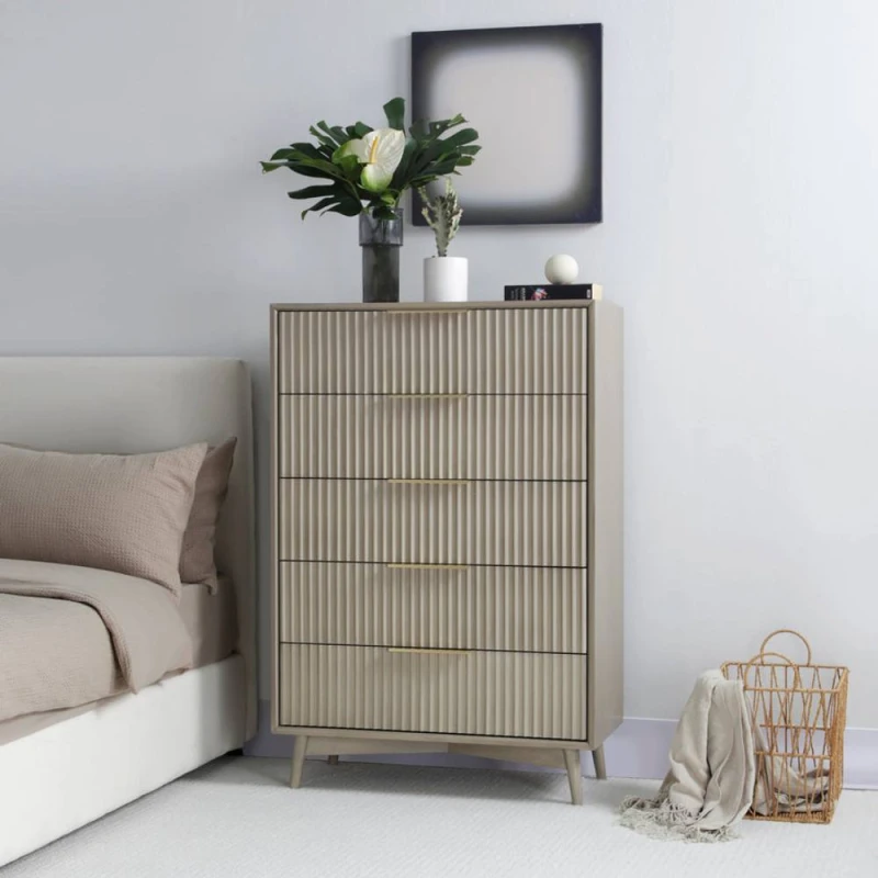 Image of Home Garden Direct Monza Tall Chest of 5 Drawers with Fluted Detailing Grey Grey Unisex