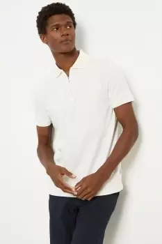 Image of Mens Slim Fit Plain Zip Polo - Ecru - M