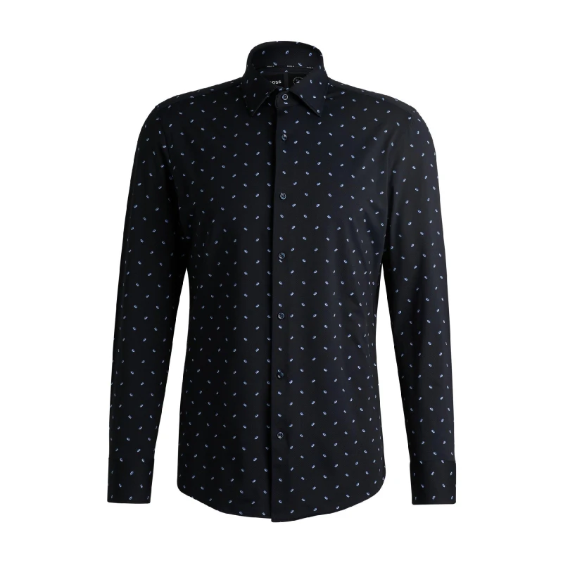 Image of Boss Mens P Hank Kent Long Sleeve Oxford Shirt Dark Blue male 15 inch