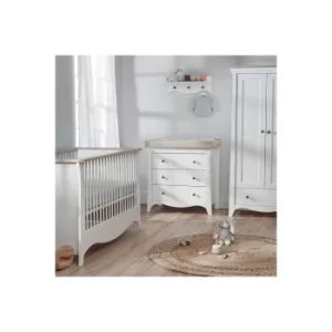 Image of Cuddle Co Clara Driftwood Ash Dresser Cot Bed and Wardrobe Set