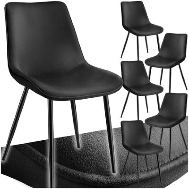 Image of Tectake Set Of 6 Dining Chair Monroe - Padded, Velvet Look, Ergonomic Seat, Black Steel Legs - Black