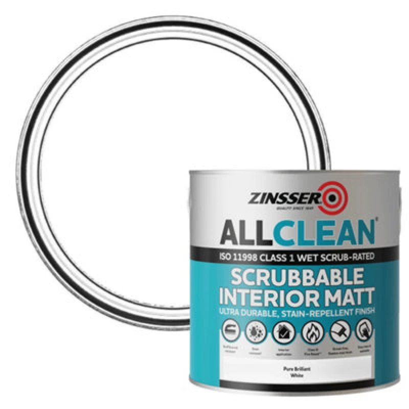 Image of Zinsser Allclean White Matt Wall Paint, 2.5L