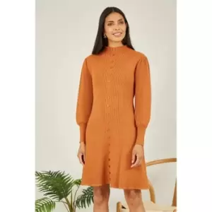 Image of Yumi Mustard Knitted Button Up Midi Dress - Orange