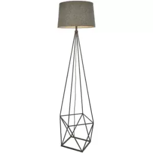 Image of Geometric Cage Floor Lamp Aged Copper & Grey Fabric Shade 1750mm Tall Standing