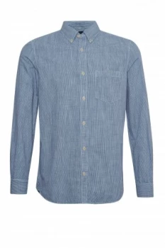 Image of Mens French Connection Linen Gingham Overdyed Shirt Dark Blue