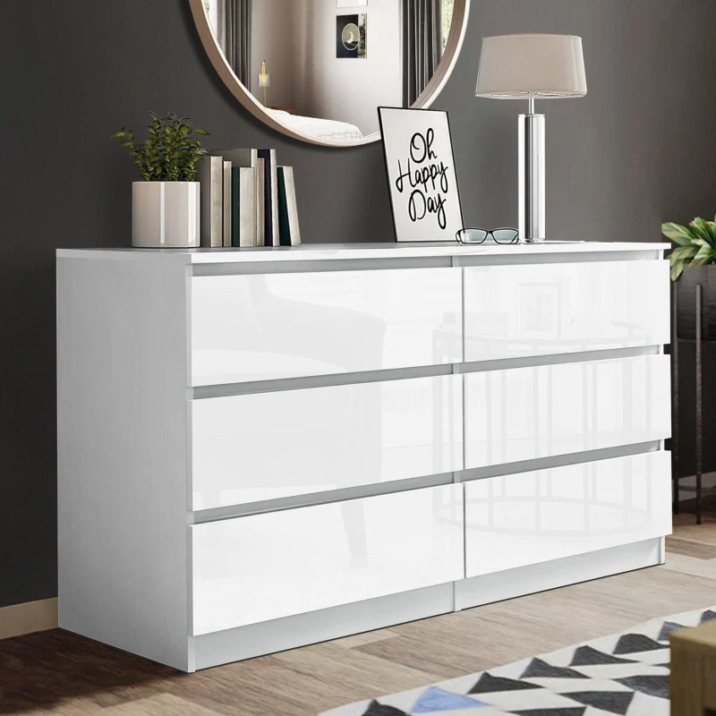 Image of LUXURY LIFE Carlton Gloss Chest of Drawers 6 Drawer Cabinet White