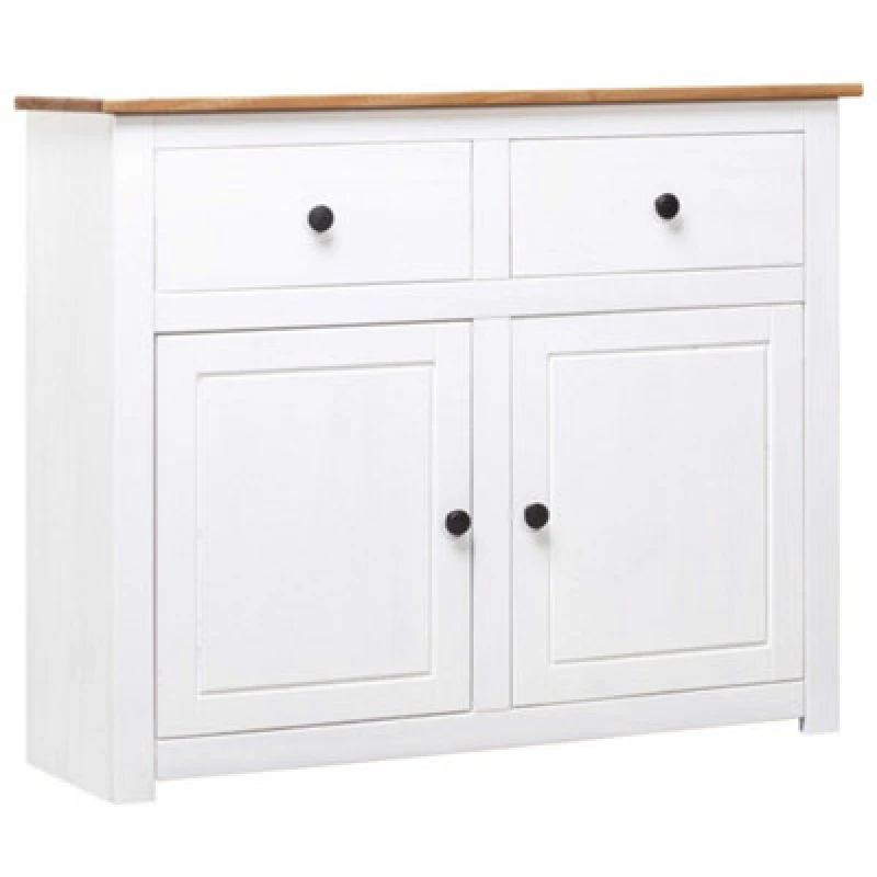 Image of vidaXL Solid Wood Pine Sideboard White 2 Drawers 2 Doors Storage Side Cabinet