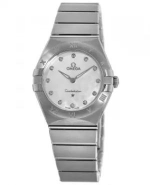 Image of Omega Constellation Manhattan Quartz 28mm Mother of Pearl Dial Diamond Stainless Steel Womens Watch 131.10.28.60.55.001 131.10.28.60.55.001