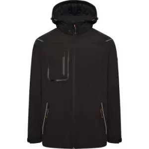 Image of JCB Trade Hooded Softshell Jacket in Black, Size Medium Spandex