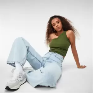 Image of Missguided Rib One Shoulder Crop Top - Green