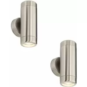 Image of 2 pack Up & Down Twin Outdoor Wall Light - 2 x 7W GU10 LED - Stainless Steel