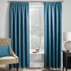 Image of Enhanced Living Matrix Embossed Textured Thermal Blockout Pencil Pleat Curtains, Teal, 46 x 72 Inch
