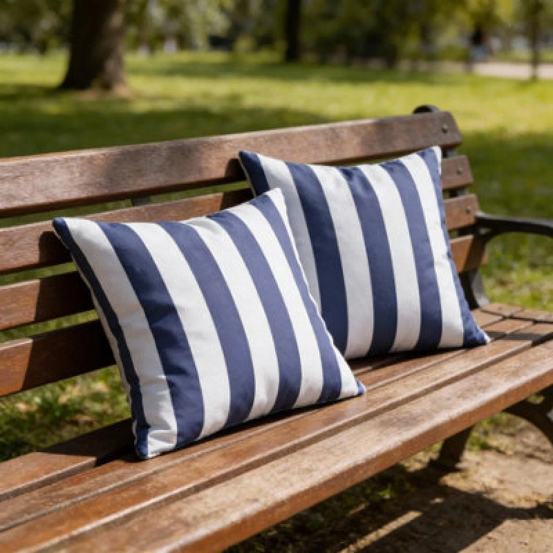 Image of Luxury Living Wide Striped Outdoor Water-Repellant Cushion Blue
