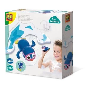 Image of SES Creative - Childrens Tiny Talents Wind-up Polo Swimming Penguin Bath Toy (Blue/White)