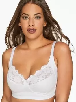 Image of Yours White Non Wired Cotton Lace Trim Bra, White, Size 48D, Women