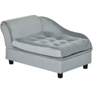 Image of Pet Sofa with Storage, Dog Chair Cat Couch w/ Cushion, Grey 76x45x41.5cm - Light Grey - Pawhut