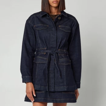 Image of Ted Baker Womens Gellier Raw Denim Tie Waisted Utility Jacket - Dark Blue - UK 6