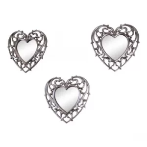Image of Set of 3 Decorative Silver Filigree Heart Shaped Wall Mounted Mirrors