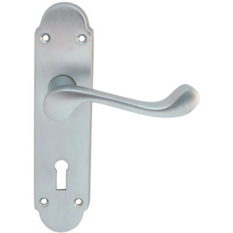 Image of Loops PAIR Victorian Upturned Handle on Lock Backplate 170 x 42mm Satin Chrome Multi