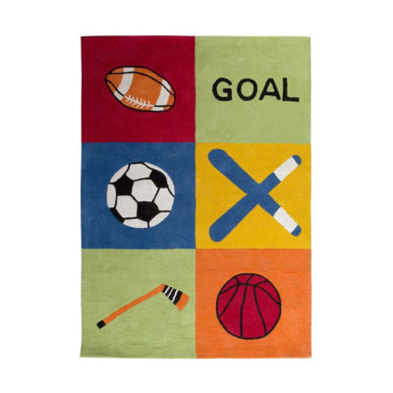 Image of Orsina Kids Sport Rug, Multicolour Hand Tufted Cotton Rug For Childrens Bedroom, Sports Themed Rug