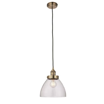 Image of Endon Directory Lighting - Endon Hansen - 1 Light Pendant Glass, Antique Brass Plate, E27