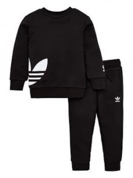 Image of Boys, adidas Originals Childrens Big Trefoil Crew Tracksuit - Black, Size 6-9 Months