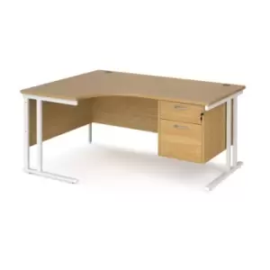 Image of Office Desk Left Hand Corner Desk 1600mm With Pedestal Oak Top With White Frame 1200mm Depth Maestro 25 MC16ELP2WHO