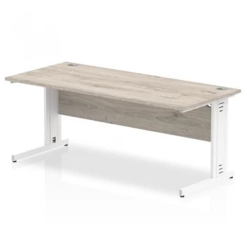 Image of Trexus Rectangular Desk White Cable Managed Leg 1600x800mm Grey Oak