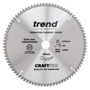 Image of Trend CRAFTPRO Aluminium and Plastic Cutting Saw Blade 305mm 84T 30mm