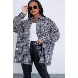Image of I Saw It First Plus Check Oversized Shirt - Grey