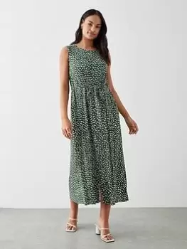 Image of Dorothy Perkins Spot Print Sleeveless Midi Shirt Dress - Khaki, Green, Size 18, Women