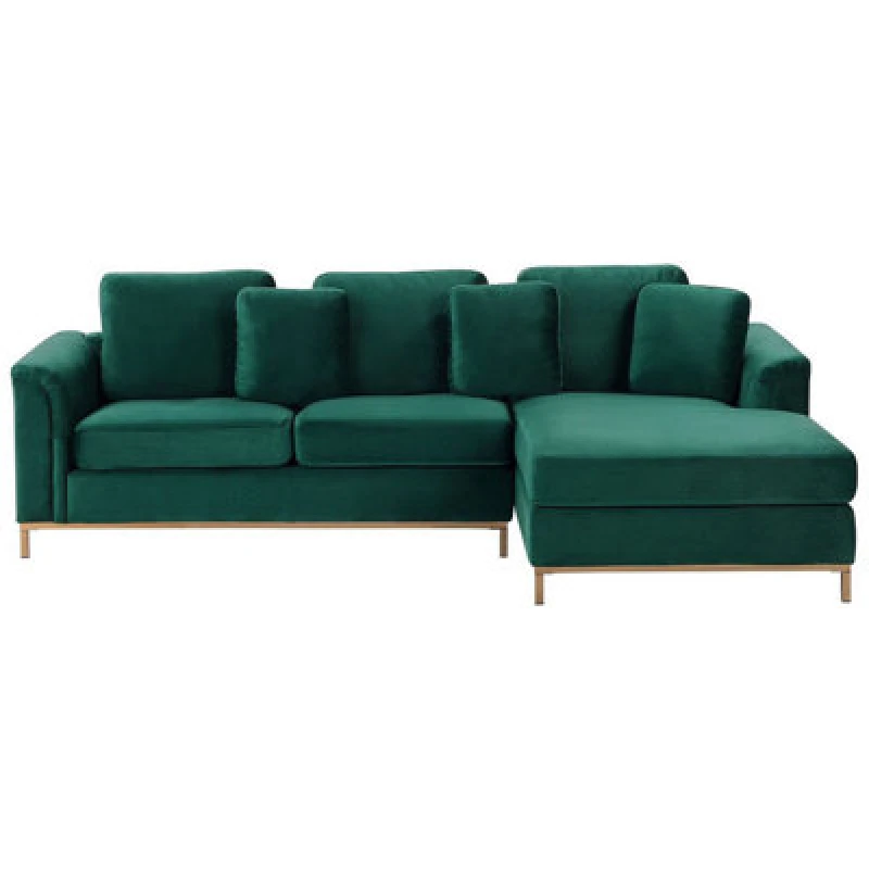 Image of Beliani Corner Sofa 4 Seater Oslo Velvet Dark Green Left Hand