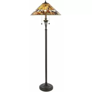 Image of Loops - 1.5m Tiffany Twin Floor Lamp Dark Bronze & Floral Stained Glass Shade i00004