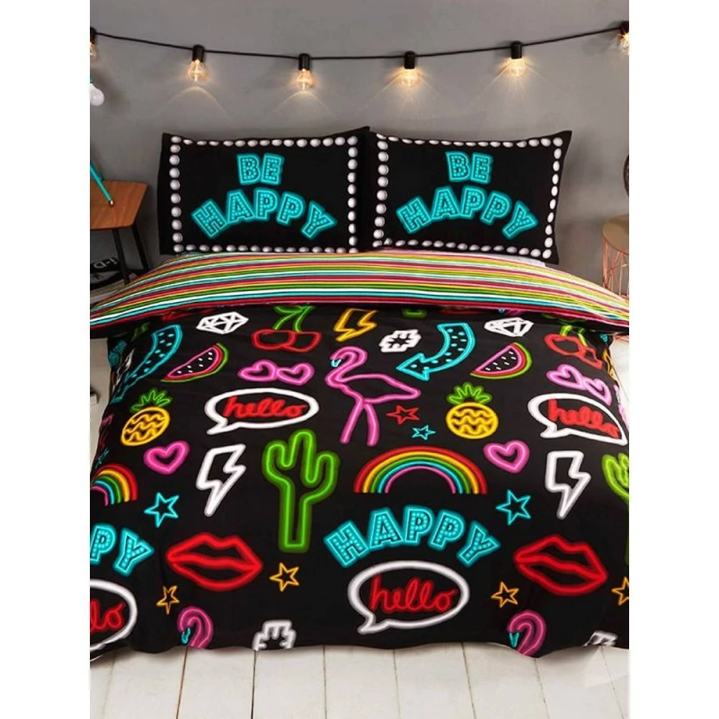 Image of Rapport Be Happy Neon Duvet Cover Set Size: Single Multicolor Unisex Single