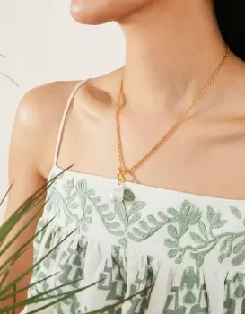 Image of Accessorize Womens 14ct Gold-Plated Baroque Pearl Rope Chain Necklace