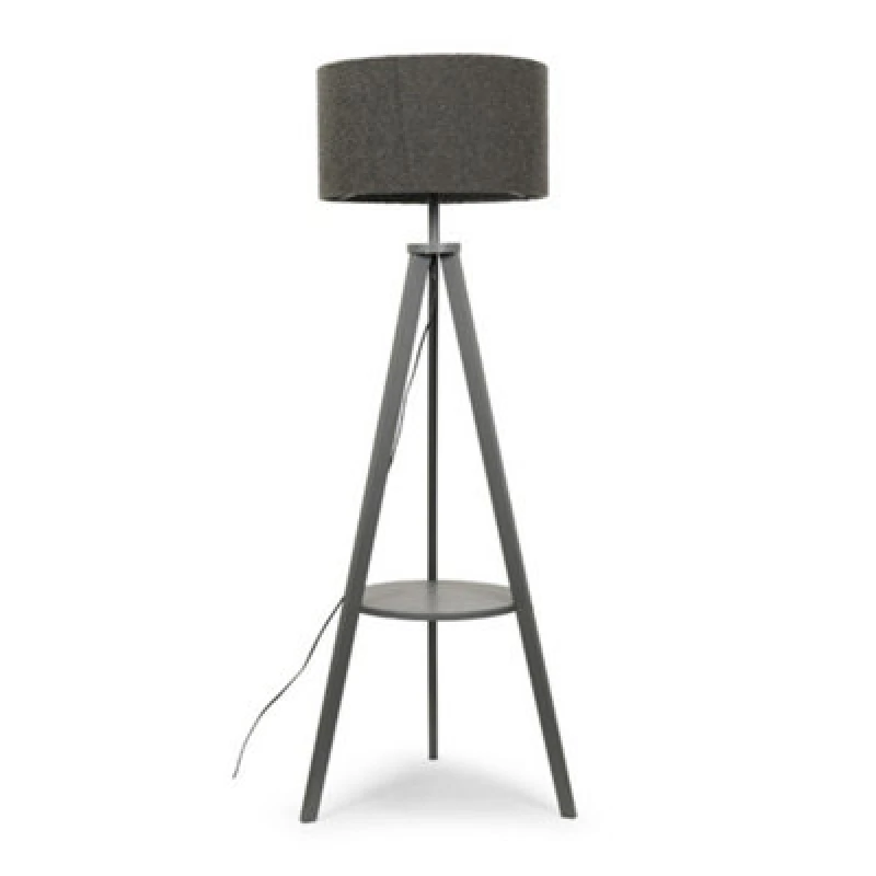 Image of ValueLights Morrigan Grey Wood Tripod Floor Lamp Light with Charcoal Boucle Shade with Bulb Grey