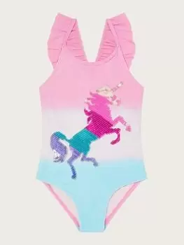 Image of Monsoon Girls Sequin Unicorn Swimsuit - Pink, Size Age: 9-10 Years, Women