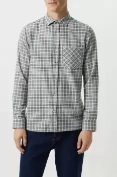 Image of Mens Ecru Small Checked Pocket Shirt