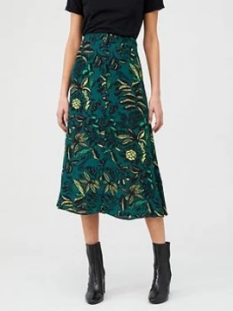 Image of Whistles Assorted Leaves Print Skirt - Green Multi