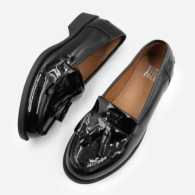 Image of Where's That From 'Imogen' Flatform Slip On Loafers Shoes With Tassle Black