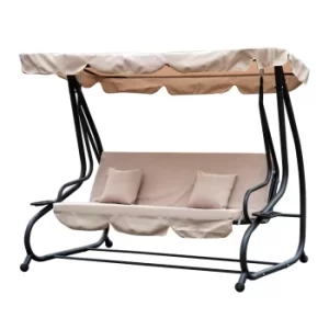 Image of Outsunny 3 Seater Garden Swing Chair Beige Outdoor Convertible Chair Bench Garden Hammock Patio Canopy Bed
