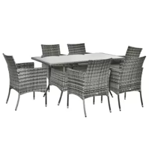 Image of Outsunny 6-Seater Rattan Dining Set Garden Furniture Patio Rectangular Table Cube Chairs Outdoor Fire Retardant Sponge Grey
