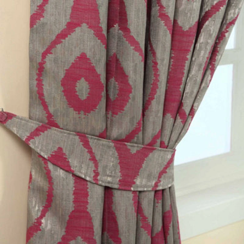 Image of Homescapes Pink And Silver Ikat Jacquard Curtain Tie Back Pair
