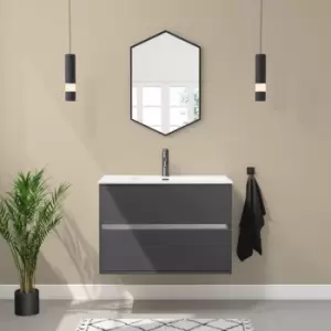 Image of 800mm Grey Wall Hung Vanity Unit with Basin - Roxbi