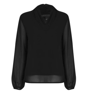 Image of Mela London V Neck Chiffon Blouse - Black